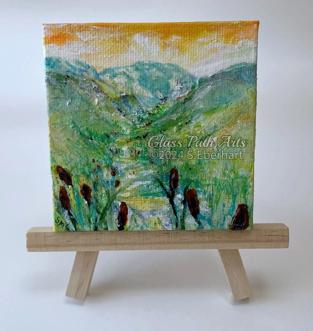 River Source III - Original Acrylic Miniature Painting by Sophia Eberhart (Free USA Shipping)