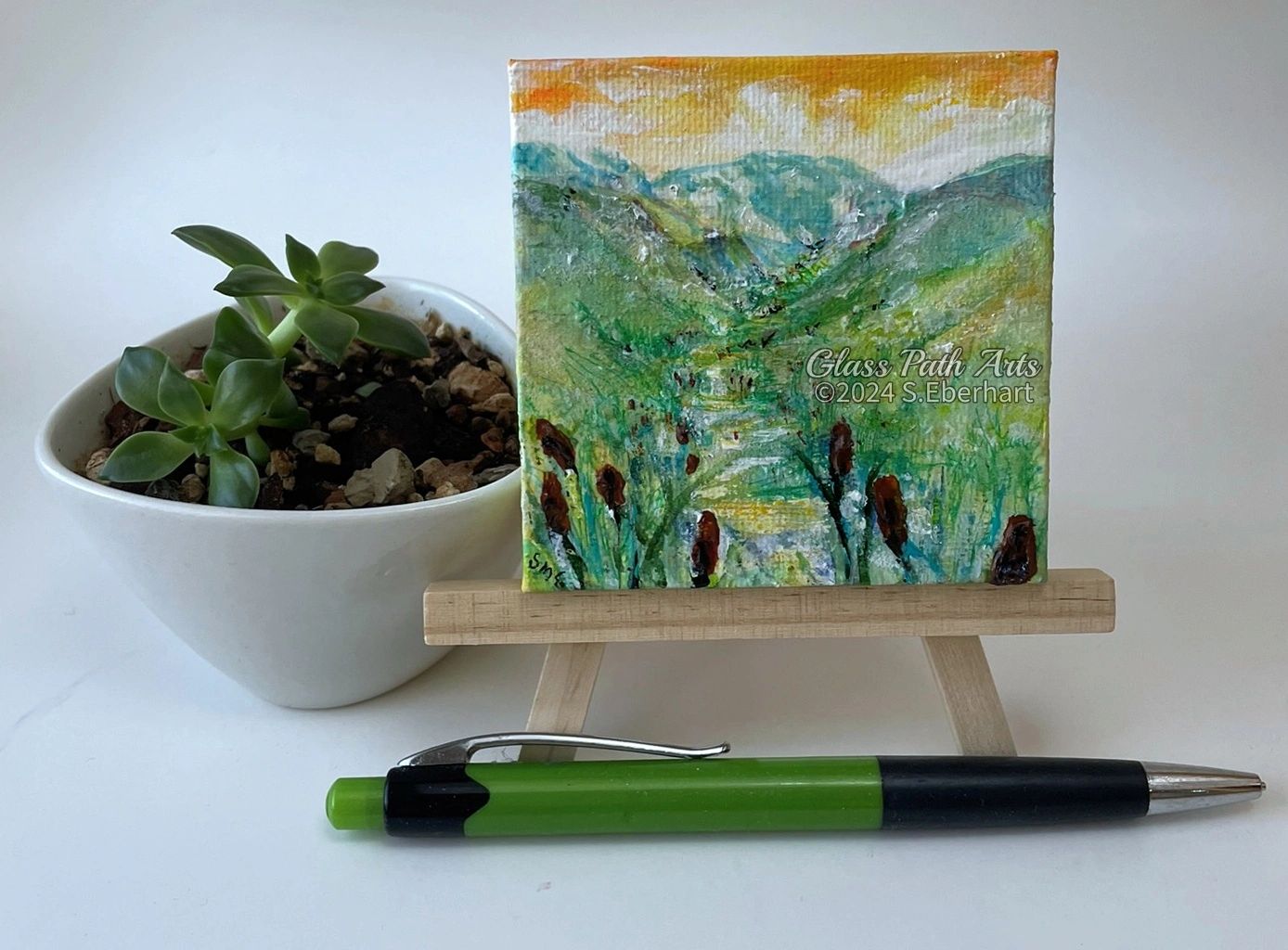 River Source III - Original Acrylic Miniature Painting by Sophia Eberhart (Free USA Shipping)