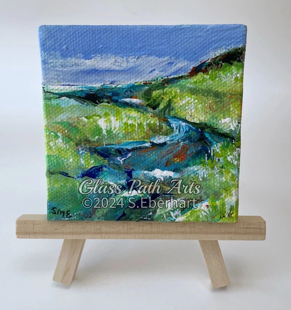 Waterway - Original Acrylic Miniature Painting by Sophia Eberhart (Free USA Shipping)