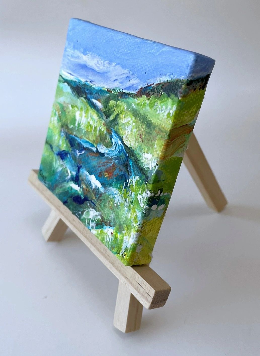 Waterway - Original Acrylic Miniature Painting by Sophia Eberhart (Free USA Shipping)
