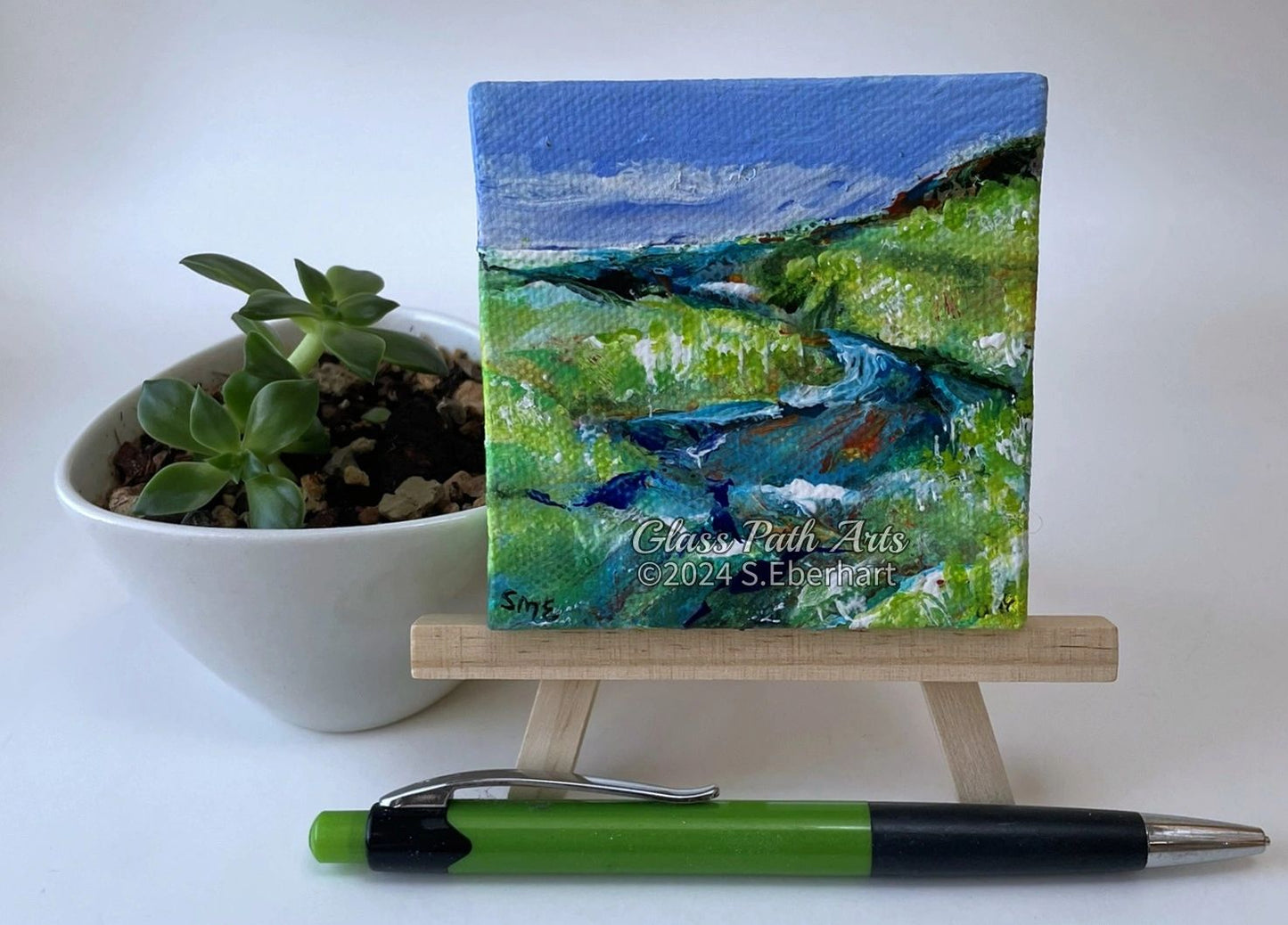 Waterway - Original Acrylic Miniature Painting by Sophia Eberhart (Free USA Shipping)