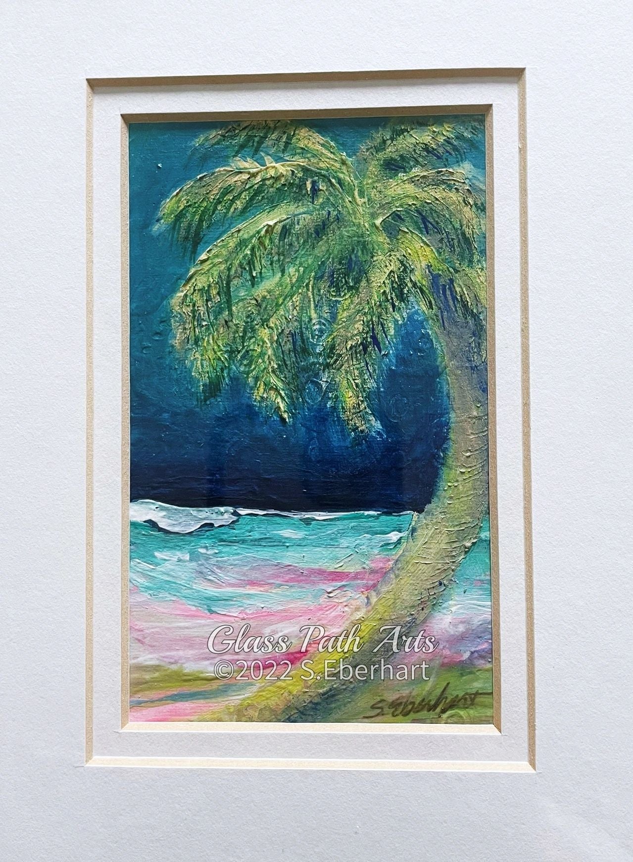Tropical Night - Palm - Original Acrylic Painting by Sophia Eberhart (Free USA Shipping)