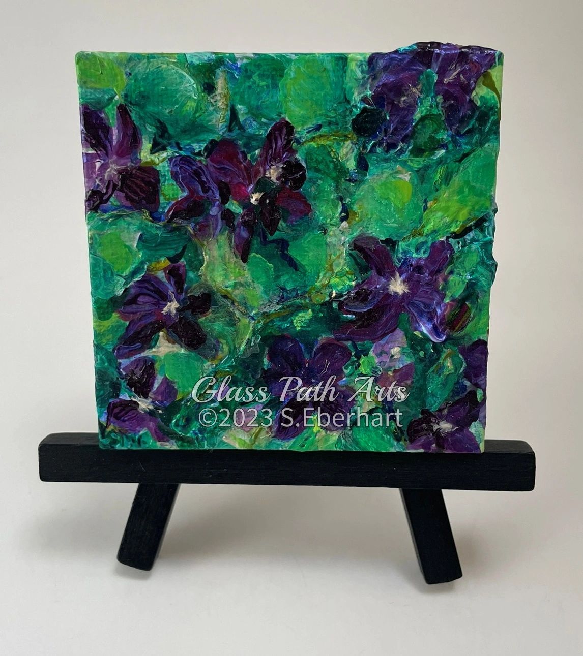 Violets - Original Acrylic Miniature Painting by Sophia Eberhart (Free USA Shipping)