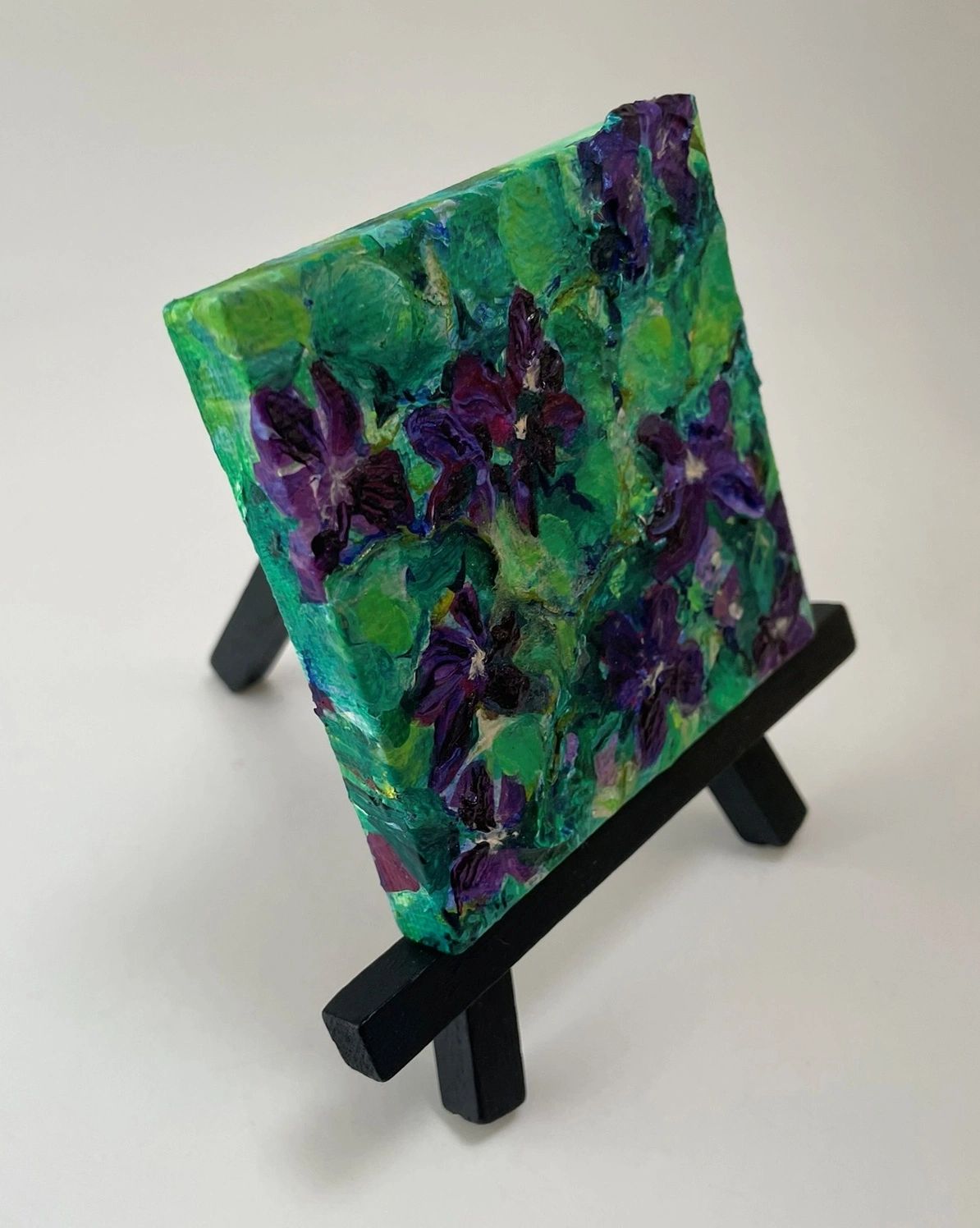 Violets - Original Acrylic Miniature Painting by Sophia Eberhart (Free USA Shipping)