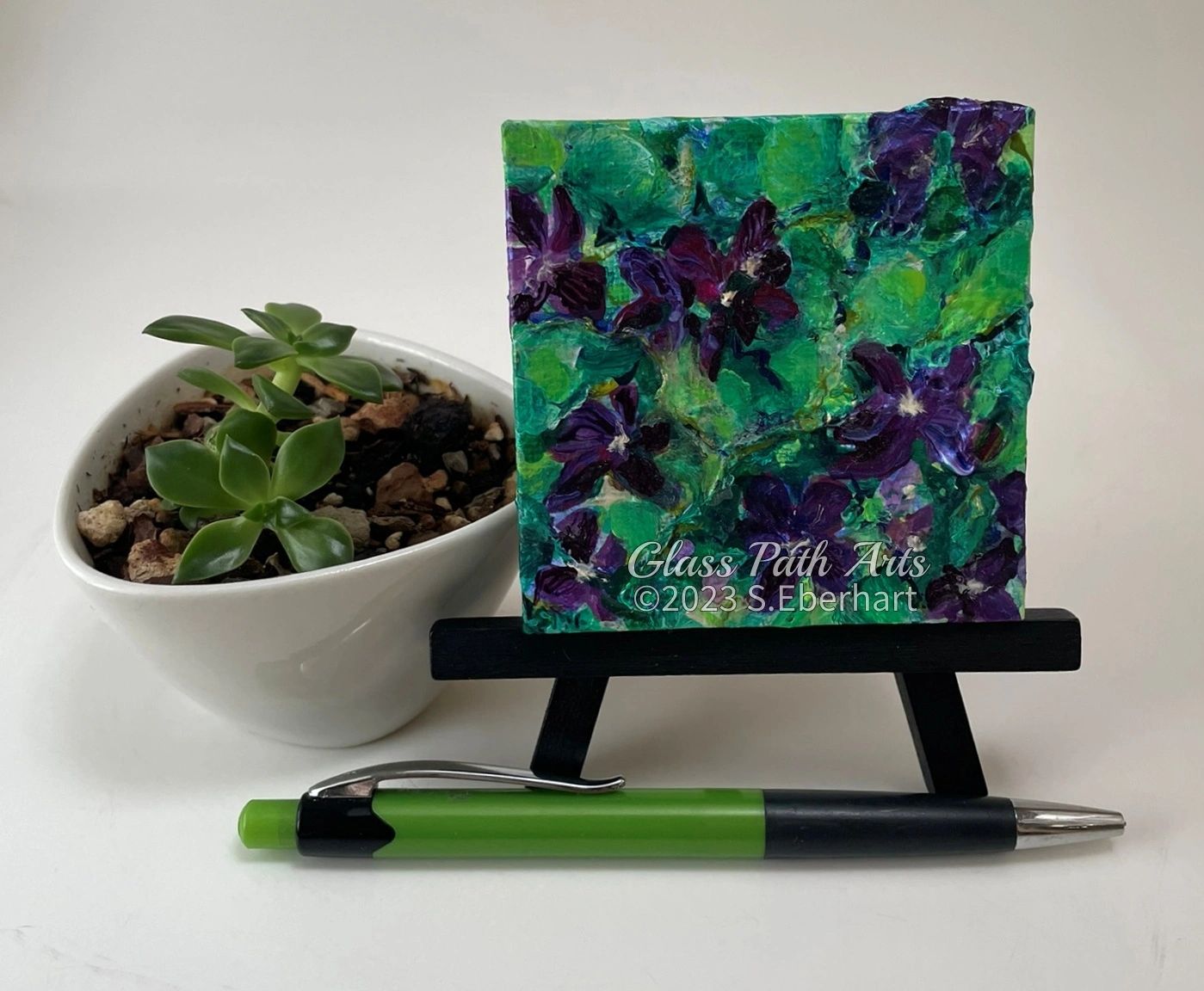 Violets - Original Acrylic Miniature Painting by Sophia Eberhart (Free USA Shipping)