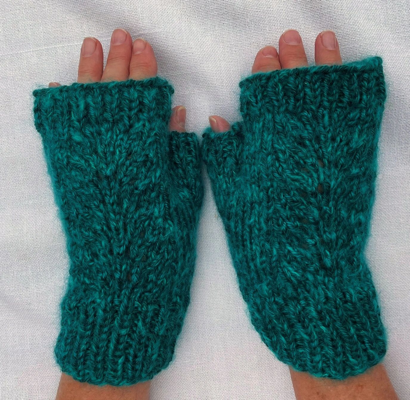 Fingerless Gloves - Teal Heather with Mohair