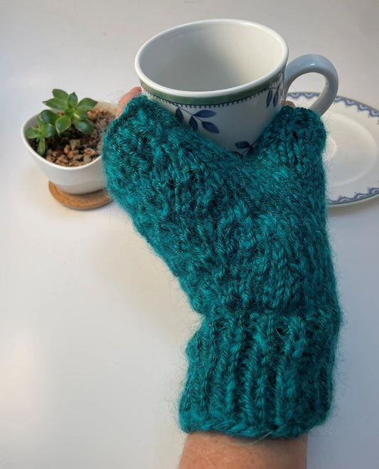 Fingerless Gloves - Teal Heather with Mohair