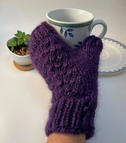 Fingerless Gloves - Purple Heather with Mohair