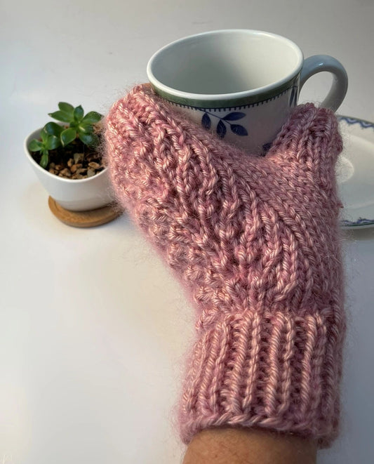 Fingerless Gloves - Mauve Heather with Mohair