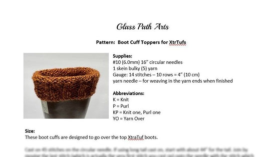 Knit Boot Cuff Toppers for XtrTufs Pattern Digital Download