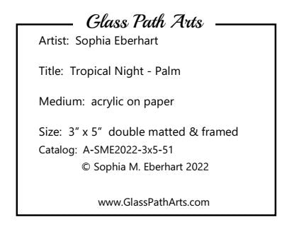 Tropical Night - Palm - Original Acrylic Painting by Sophia Eberhart (Free USA Shipping)