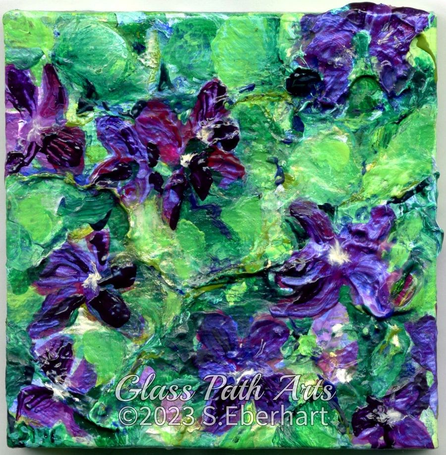 Violets - Original Acrylic Miniature Painting by Sophia Eberhart (Free USA Shipping)
