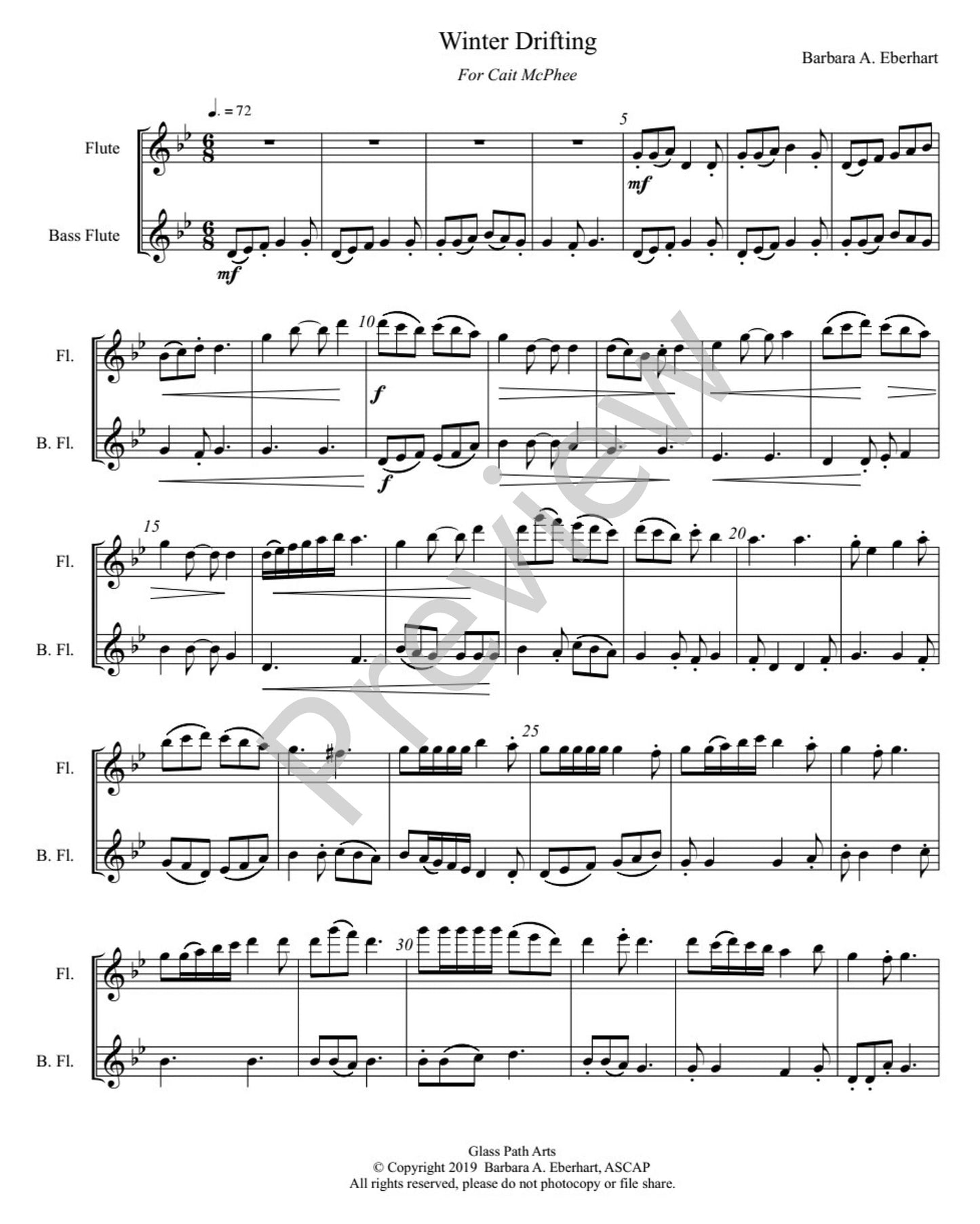 Winter Drifting Flute Duet - Sheet Music Digital Download